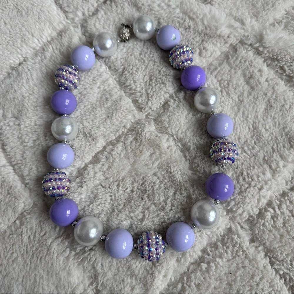 Lavender & Pearl Chunky Bling Bubblegum Beads Necklace | Size Child